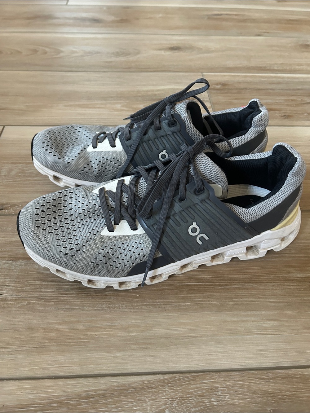 On Running Men's Athletic Shoes in Gray and Black with White Sole